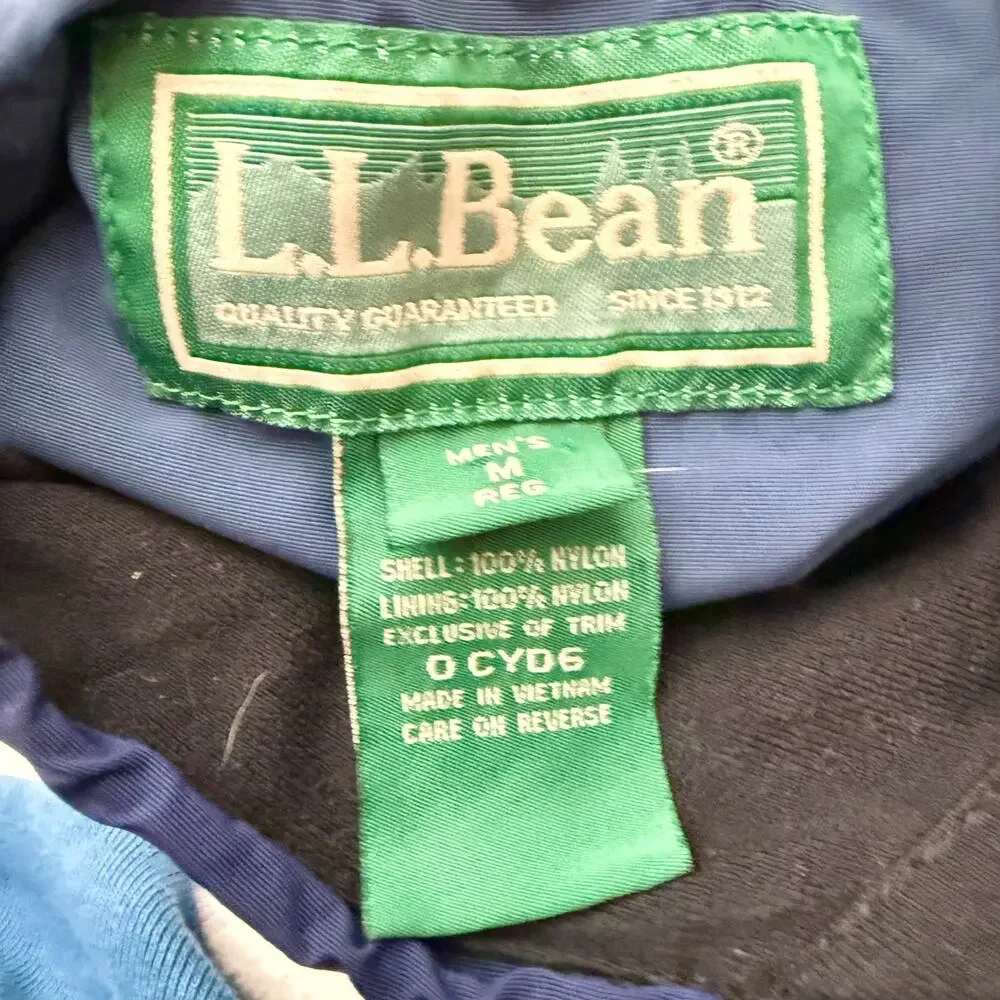 L.L.Bean Men’s Medium Nylon Winter Jacket Blue Colorblock Full Zip Hooded